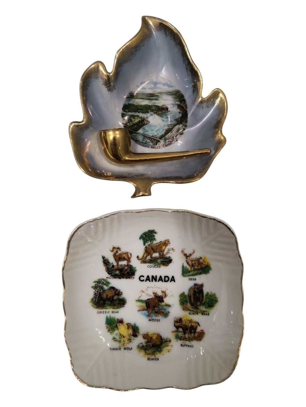 Vintage Mid Century Canadiana Lot | Niagara Falls Leaf Ashtray & Wildlife Dish